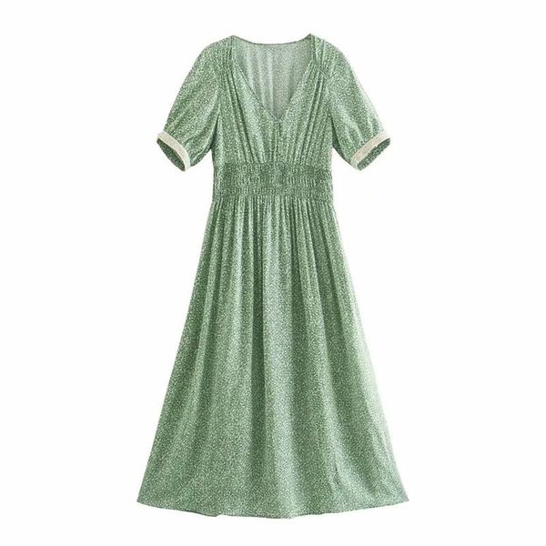 

casual dresses zxqj vintage women short sleeve floral midi dress 2021 summer fashion ladies a line v neck girls chic, Black;gray