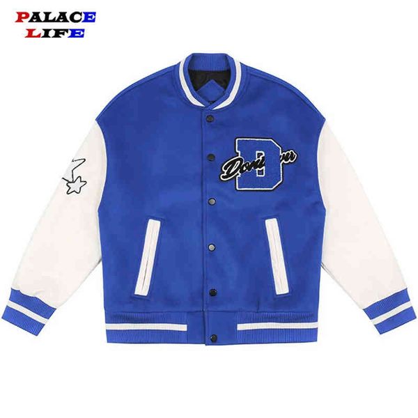 

hip hop college ets mens furry stars letters embroidery patchwork harajuku varsity et women baseball coats 2021, Black