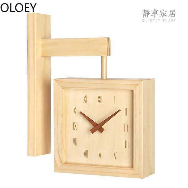

wall clocks double face wood clock modern design living room silent 3d creative square watch home decor