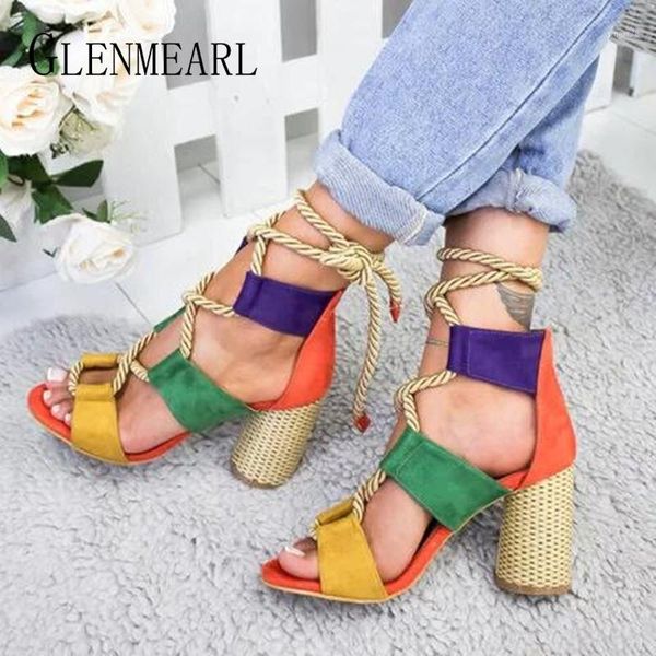 

dress shoes women sandals high heels peep toes summer woman party brand thick heel lacing female beach multicolor1, Black