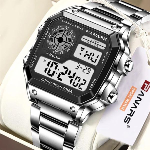 

wristwatches panars mens watches satch electronic digital watch men 5bar waterproof military sports clock, Slivery;brown