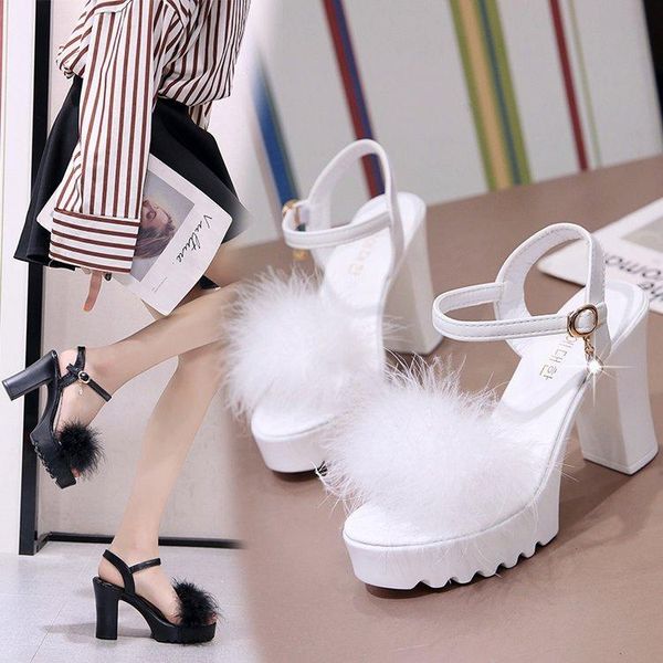 

sandals high heels women open toe female thick heel platform summer shoes sandalias mujer 2021 style e, Black