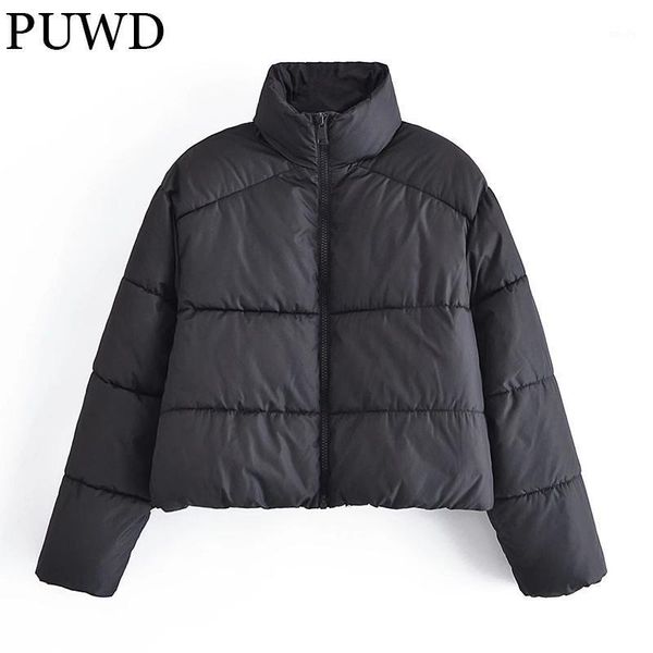 

women's down & parkas puwd leisure women black short cotton jacket 2021autumn winter retro oversized solid all-match parka loose female