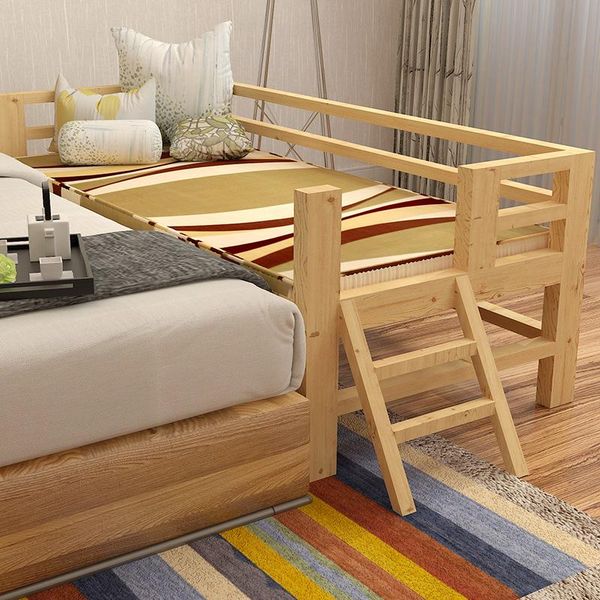 

solid wood children single bed with safety guardrail baby pine lengthened widened combine big crib cribs
