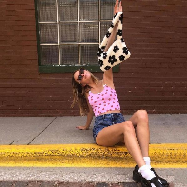 

fashion cute plush flower underarm bag girl lady french retro plush bags travel daily shoulder axillary pouch small tote bag