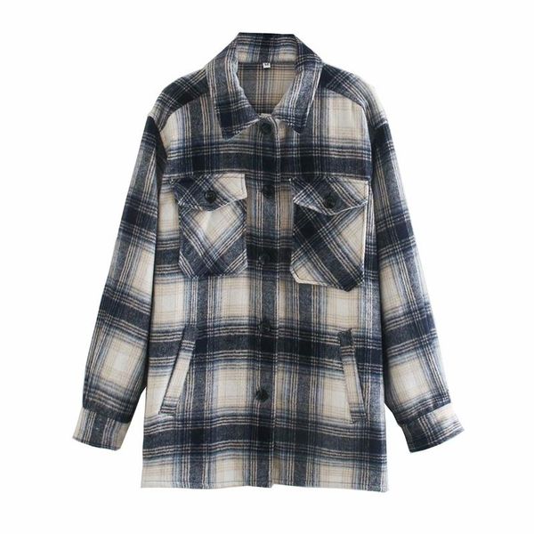 

autumn women casual shirts jackets coats plaid long sleeve pockets jacket outerwear female loose plus size clothing women's, Black;brown