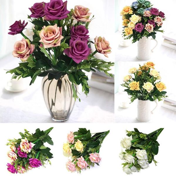 

10 heads bouquet fake silk rose diy artificial flower wedding party home decor