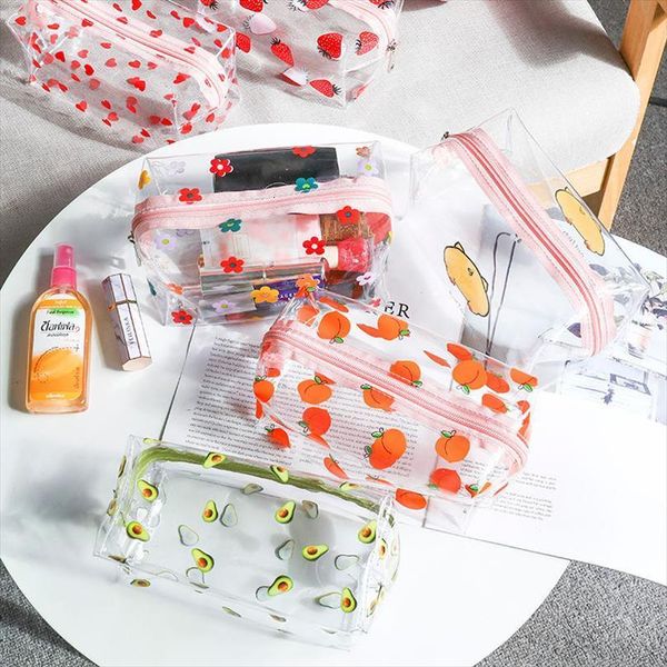 

cute cartoon girl makeup cosmetic bag transparent women pvc zipper kit travel toiletry organizer beauty case holder