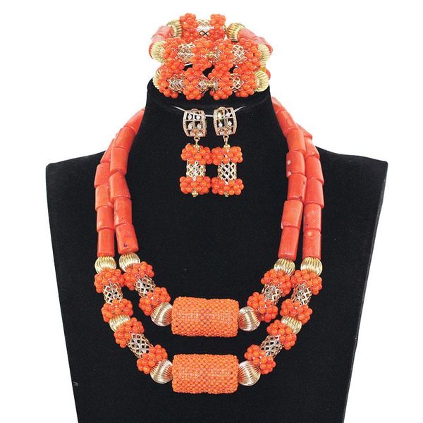 

earrings & necklace 2021 latest coral jewelry sets nigerian orange of beads african bridal cnr589, Silver