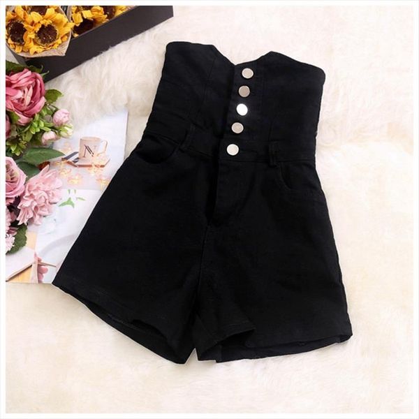 

summer super high waist women short buttons up denim slim casual fashionable black boot trousers, White;black