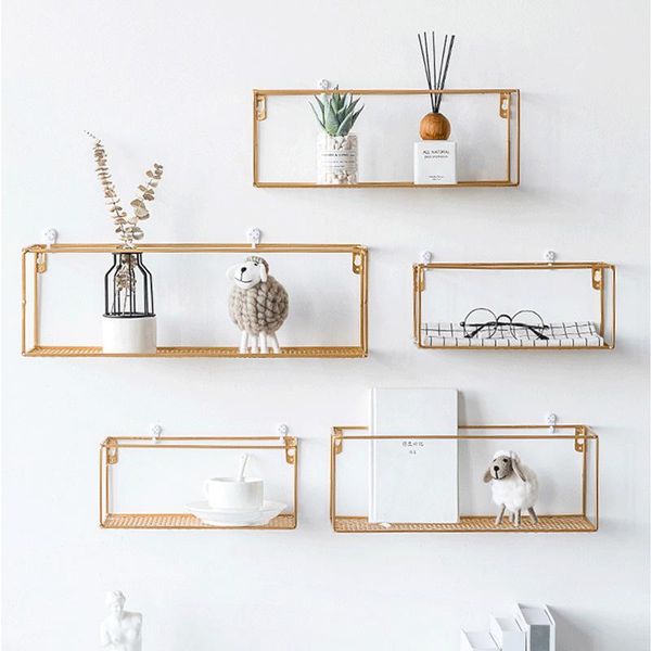 

hooks & rails storage rack wrought iron wall-mounted grid nordic simple home wall decoration shelf artwork