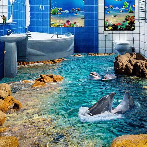 

wallpapers custom dolphin seaview 3d floor sticker wallpaper roll size bathroom self-adhesive pvc waterproof wall papers home decor