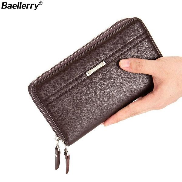 

wallets baellerry evening clutch bags large capacity men leather brand double zipper phone package card holder male purse wallet, Red;black