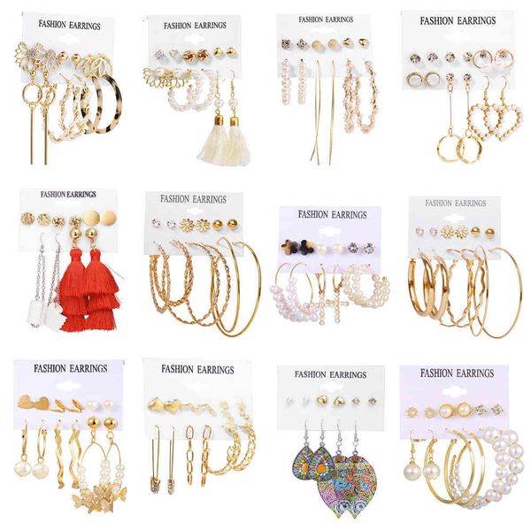 

charms earrings 50602 ear jewelry creative simple love star chain earring set, Golden