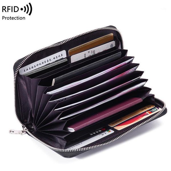 

wallets rfid genuine leather card phone holder men women clutch money bags ladies big purse for 2021 father's day1, Red;black