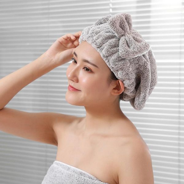 

bamboo charcoal fiber dry hair cap absorbent bow shower printing caps