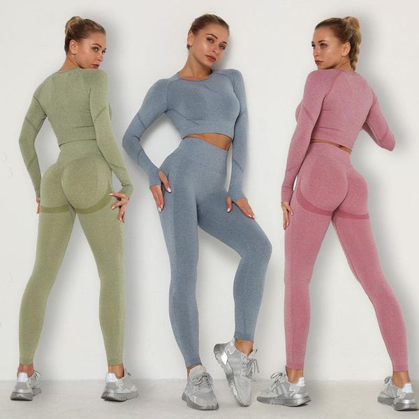 

tracksuit seamless yoga set women workout sportswear gym clothing fitness long sleeve crop high waist leggings sports suits outfit