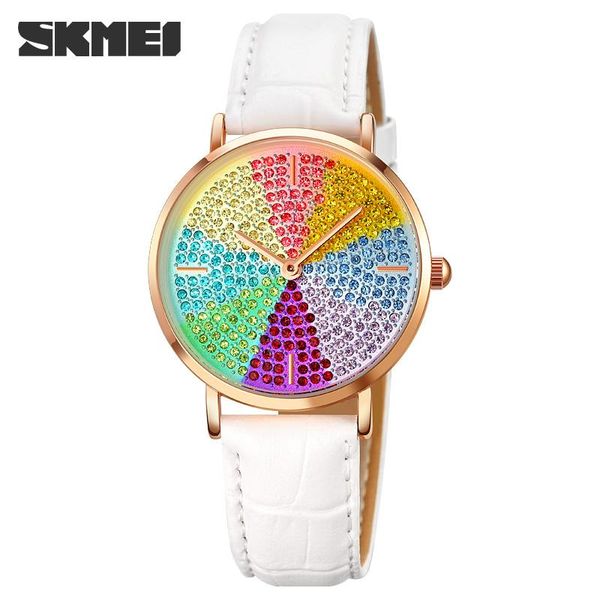 

wristwatches official women's watch fashion skmei quartz watches luxury colorful crystal dial wristwatch ladies dress bracelet gift, Slivery;brown