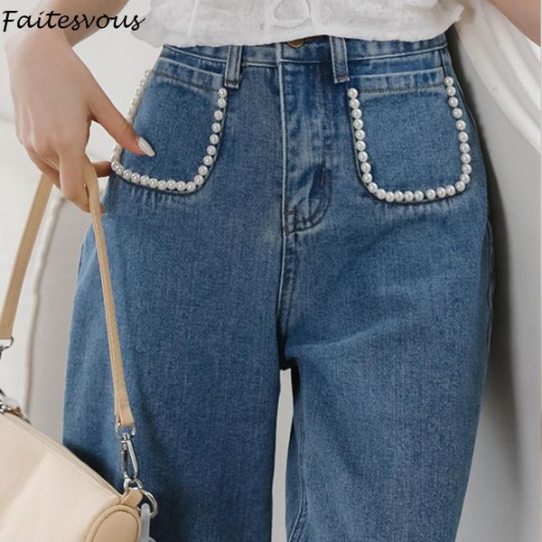 

women's jeans retro sweet embroidered flares women summer 2021 korean loose straight denim wide leg pants female, Blue