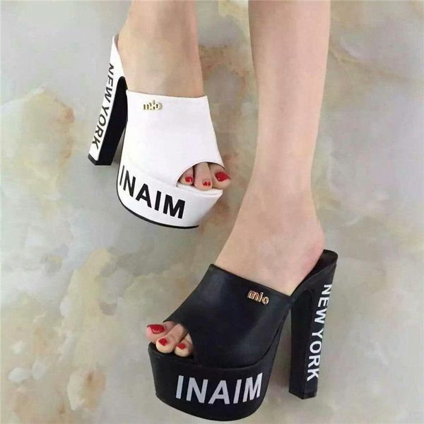 

slippers shoes 15cm super high heels for women's thick heel thin transparent crystal sandals women, Black