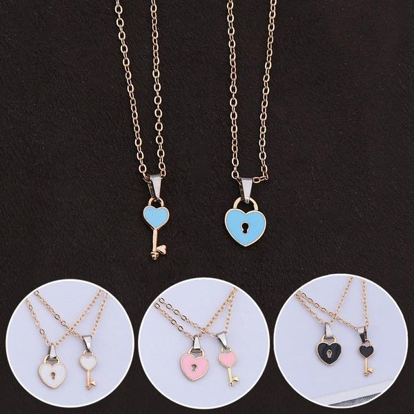 

pendant necklaces paired heart lock for women men lovers friends trendy sweet couple party fashion jewelry gifts, Silver