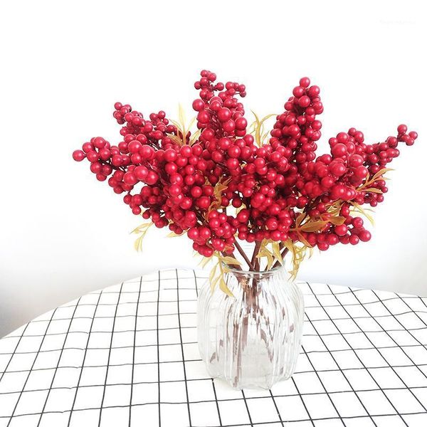

decorative flowers & wreaths 5pc artificial beans wedding bouquet christmas home decor plant berries1