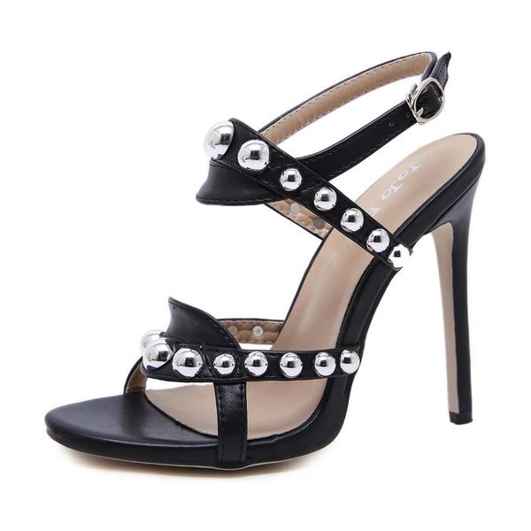 

dress shoes design summer rivet high heels women's sandals mid-heel open toe, Black