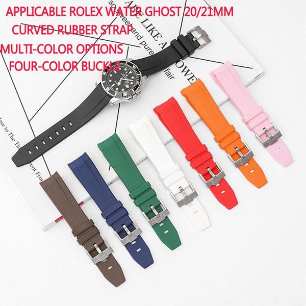 

watch bands curved silicone rubber strap for black water ghost green 20/21mm, Black;brown
