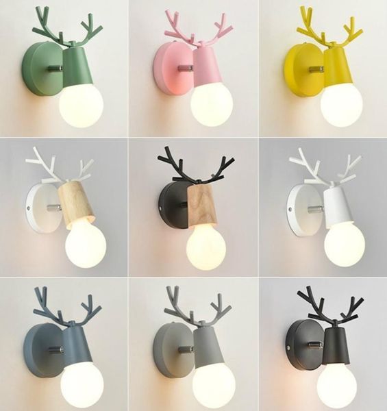

wall lamp led antlers colorful modern wooden nordic vintage loft children's room bedroom living bedside stair home lights