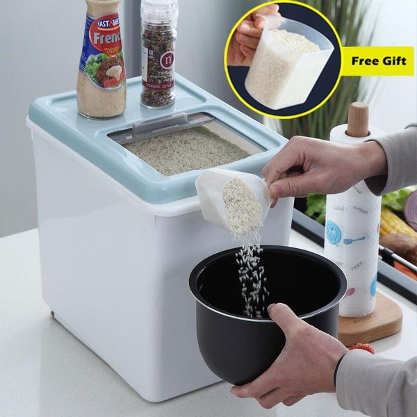 

storage bottles & jars 6kg/10kg plastic food grain rice container sealed insect-proof moistureproof bucket box with wheels for easy moving