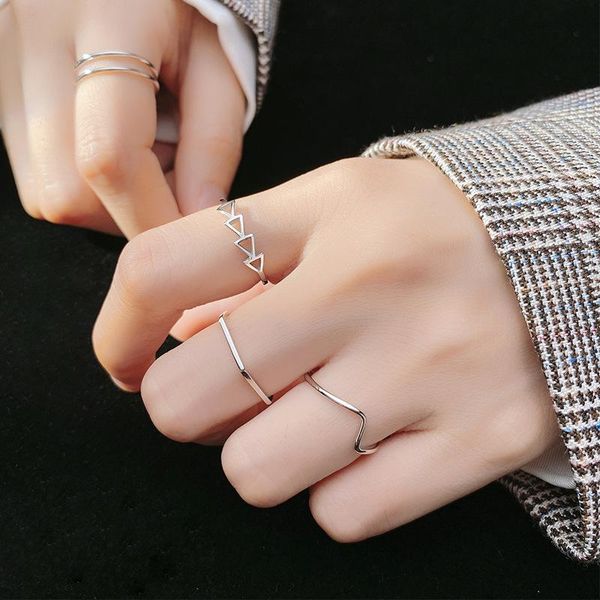 

cluster rings mloveacc 925 sterling silver wave triangle hexagon double layer ring vintage jewelry for women mid finger knuckle, Golden;silver