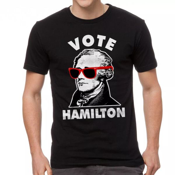 

cool vote alexander hamilton glasses graphic men's black t-shirt, White;black