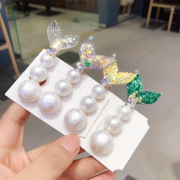 

korean exquisite beautiful sequins mermaid imitation pearl hairpin fashion sweet girl women's duckbill clip hair accessories1