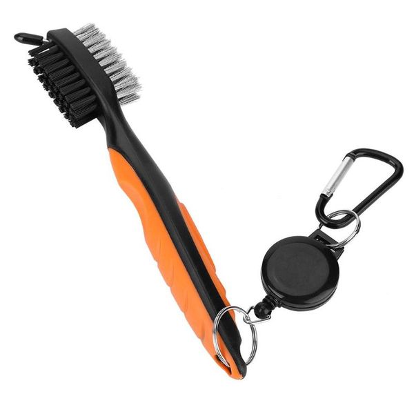 

golf training aids multi-functional brush club groove cleaner with zip-line key ring double side bruch cleaning tool accessories