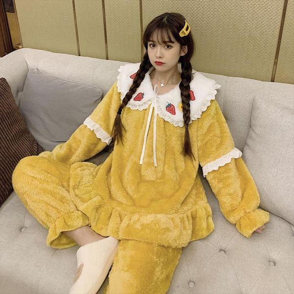 

pajamas cute casual coral womens sleepwears fleece suit thick plush warmth sweet and comfortable, Black;red