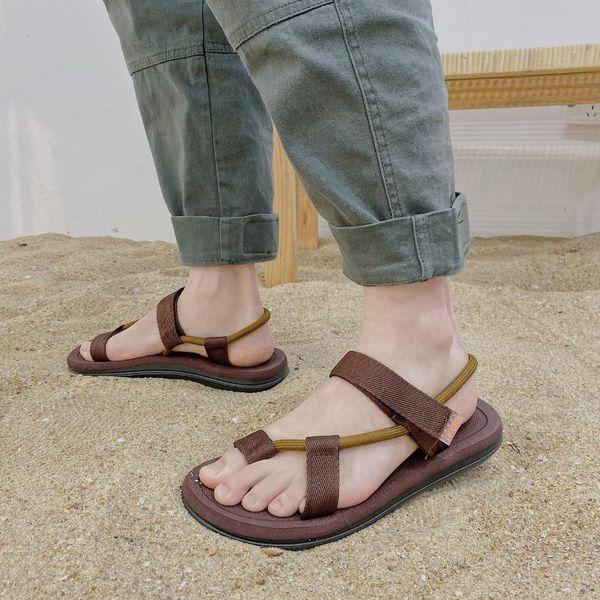 

sandals 2021 summer women rope style couple beach shoes lightweight men clip toe slippers simple two wear, Black