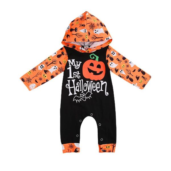 

jumpsuits born baby girls boys my first halloween hooded romper long sleeve pumpkin print jumpsuit toddler festival clothes 0-3y, Blue