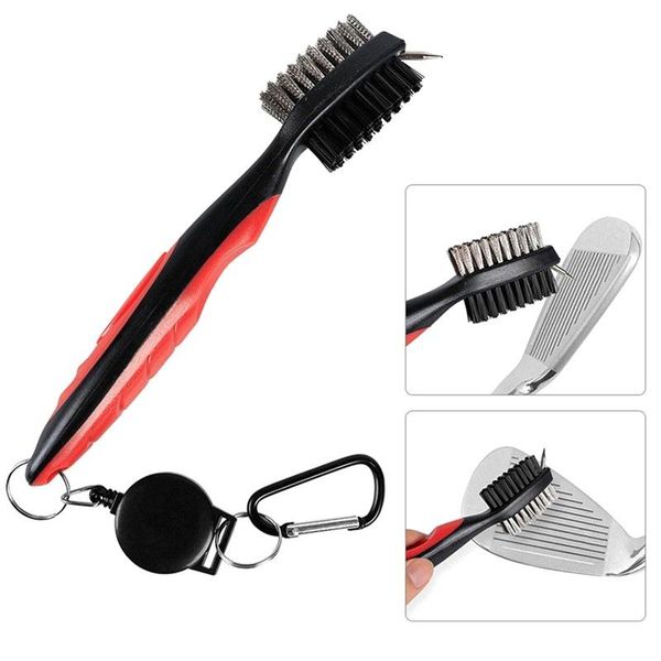 

golf club cleaner double side steel nylon brush portable grooves cleaning tool with hook clean teethbrush tools training aids