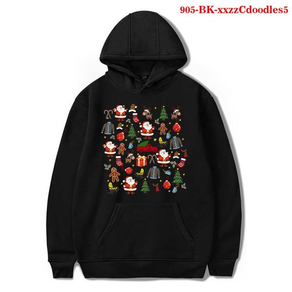 

men's hoodies & sweatshirts christmas doodles funny printed women/men harajuku korean oversized pullover male streetwear, Black