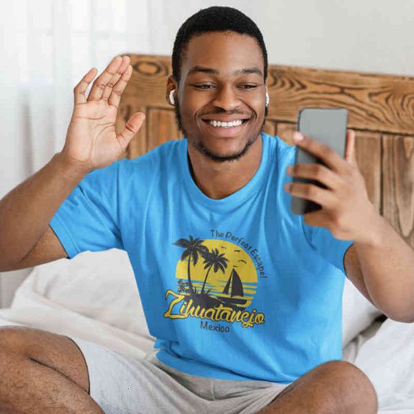 

men's t-shirts zihuatanejo mexico summer custom street fashion breathable creative impression casual cotton loose around the neck shirt, White;black