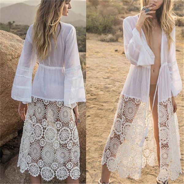 Frauen Strand Sexy Cover Up Kleider Pareo Kleid Frau Sommer Baumwolle Weiß Spitze Rock Shirt Damen Bademode