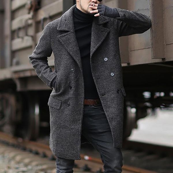 

fashion trench coat men's woolen spring and autumn business long lapel windbreaker, Tan;black