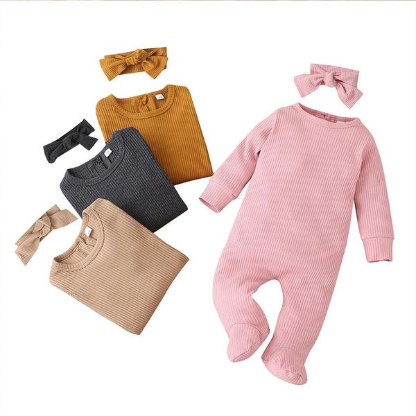 

born clothes baby romper boy infant girl long sleeve solid jumpsuit clothes+headband jumpsuits, Blue