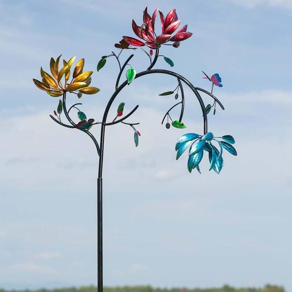 

butterflies windmill large metal wind spin with three flowers colourful spinner garden yard decoration kids toy decorative objects & figurin