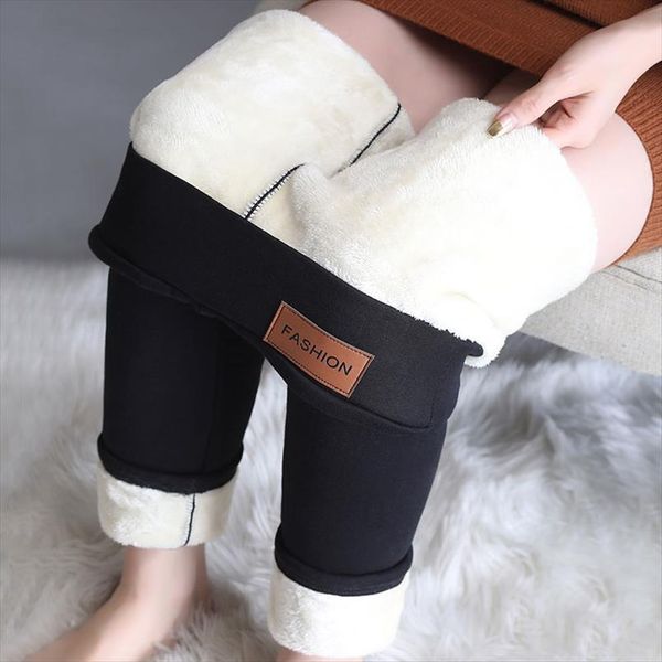 

winter warm thick plus velvet women legging high waist compression super stretch pencil pant, Black