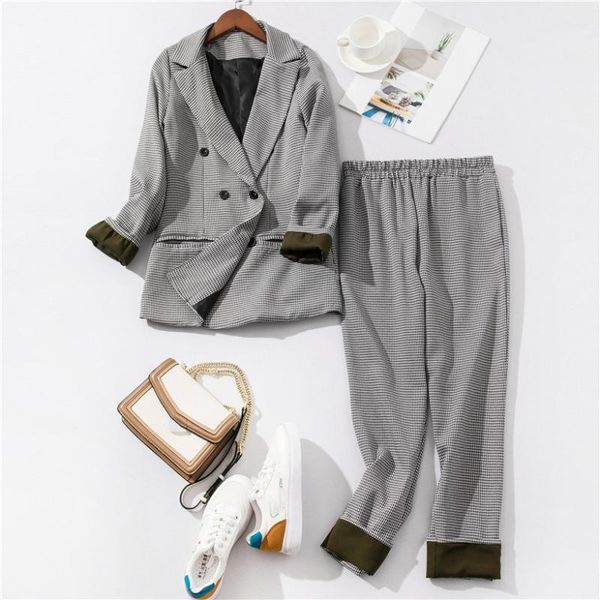 

women's suits & blazers patchwork red plaid blazer jacket and pants suit vintage women two piece set british style ol office, White;black
