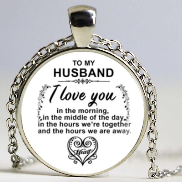 

to my husband i love you design fob glass cabochon vintage quartz pocket watch men women pendant charm necklace hours clock necklaces, Silver