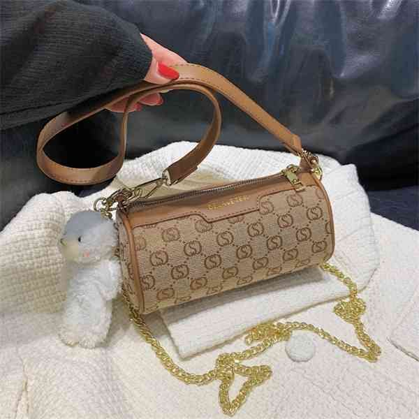 

purse bag women autumn and winter new signature canvas cylinder chain strip single shoulder women's messenger bag