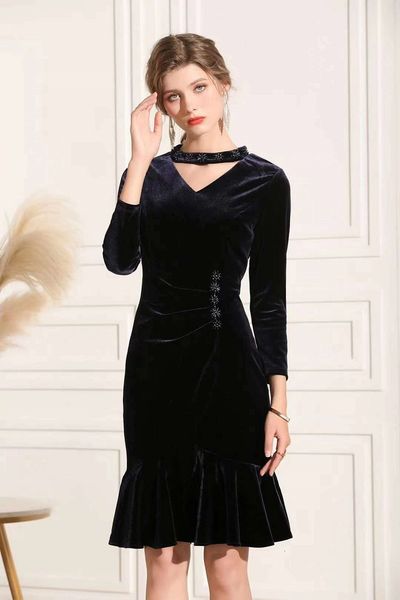 

capris vestidos de festa 2021 autumn winter party special occasion women hollow out hand made beading deco slim fitted tunic, Black;gray