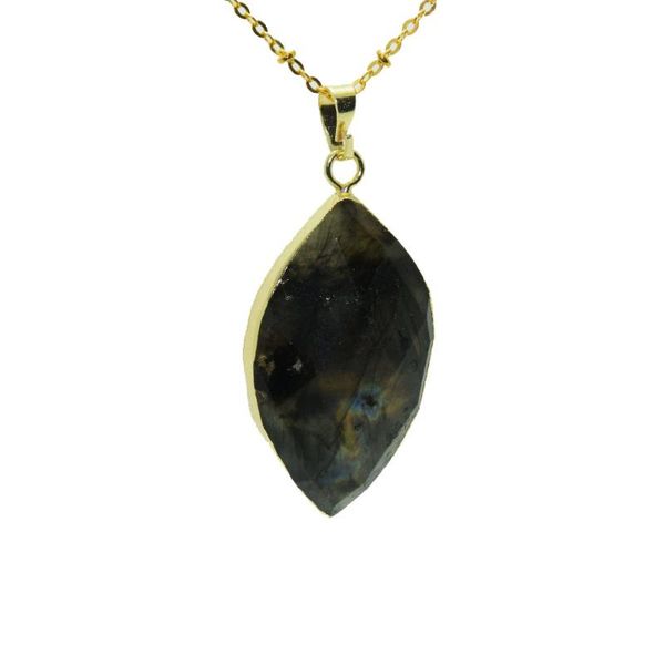 

pendant necklaces 1pc deep brown faceted labradorite stone oval chain necklace gold plating natural women, Silver